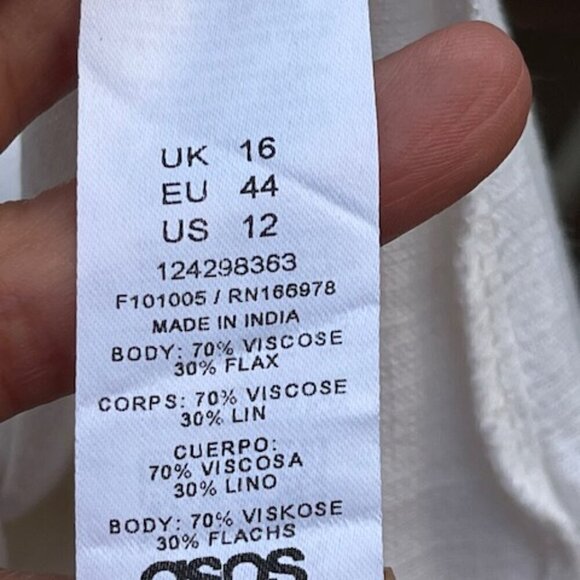 ASOS Design NWT Women's Linen Blend Mini Swing Tie Straps White Sundress Size 12 - Picture 15 of 16